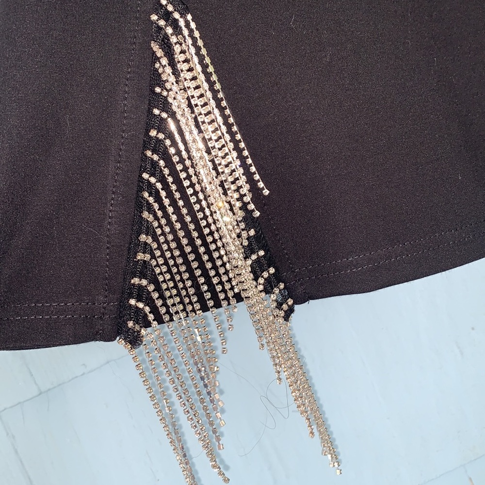 SHEIN Black Mini Pencil Skirt Rhinestone Embellished XS 2 EUC - Picture 3 of 10